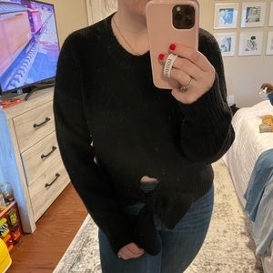 Black Petal and Pup Front Tie Cropped Sweater. Size M/L. Worn for photo.